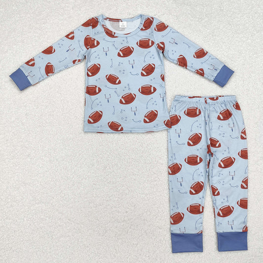 Sibling Boys Blue Football Bamboo Rompers Pajamas