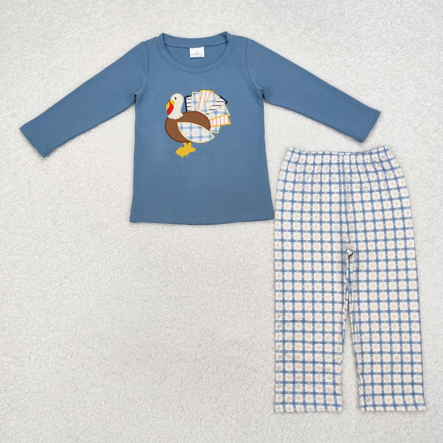 Sibling Baby Boys Embroidery Turkey Long Sleeves Pants Thanksgiving Clothes Sets