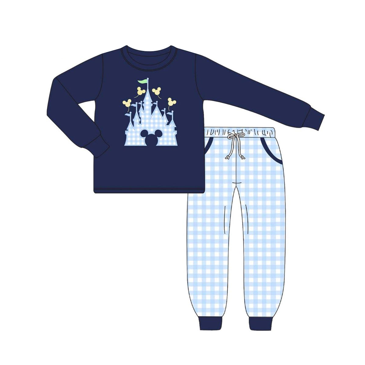 Baby Boys Blue Castle Cartoon Top Pants Pajamas Clothes Sets Preorder