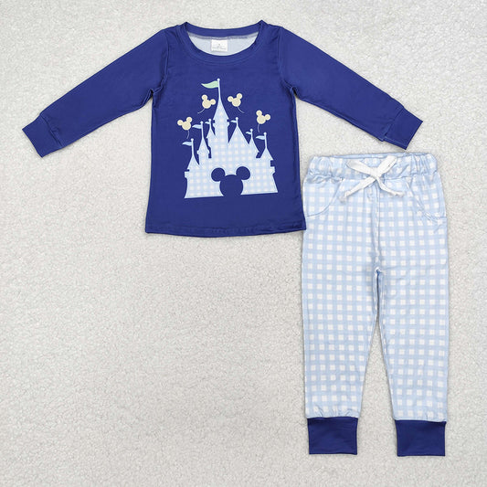 Baby Boys Blue Castle Cartoon Top Pants Pajamas Clothes Sets