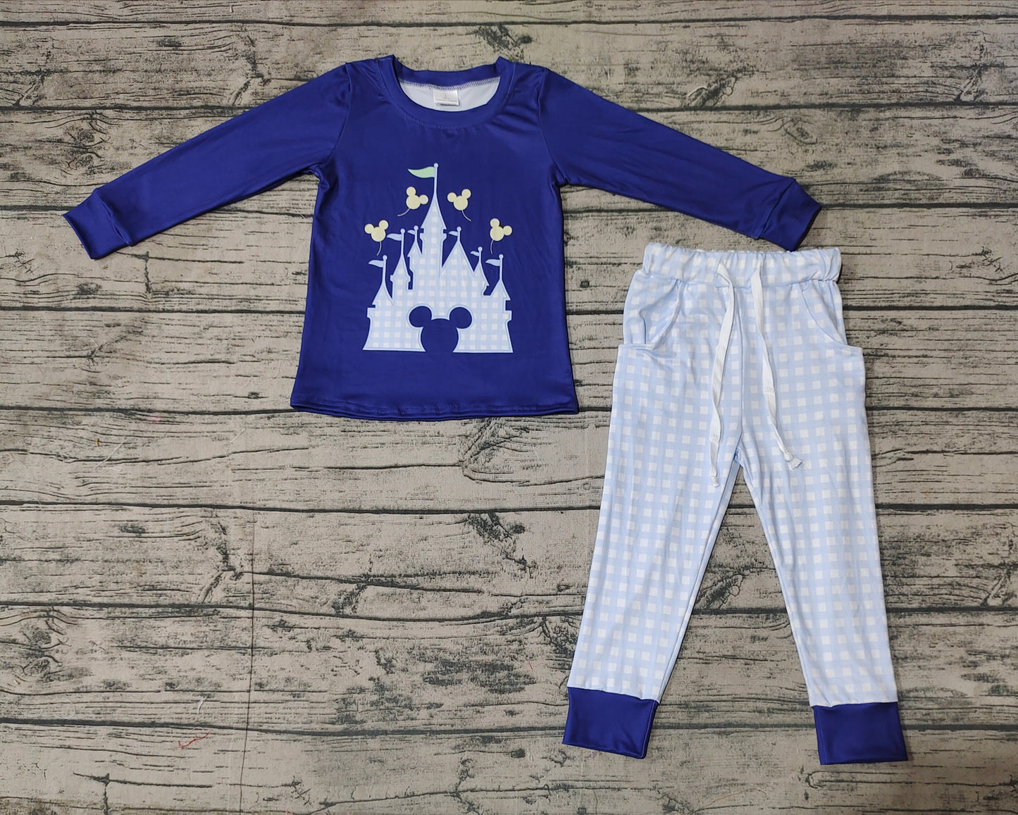 Baby Boys Blue Castle Cartoon Top Pants Pajamas Clothes Sets Preorder