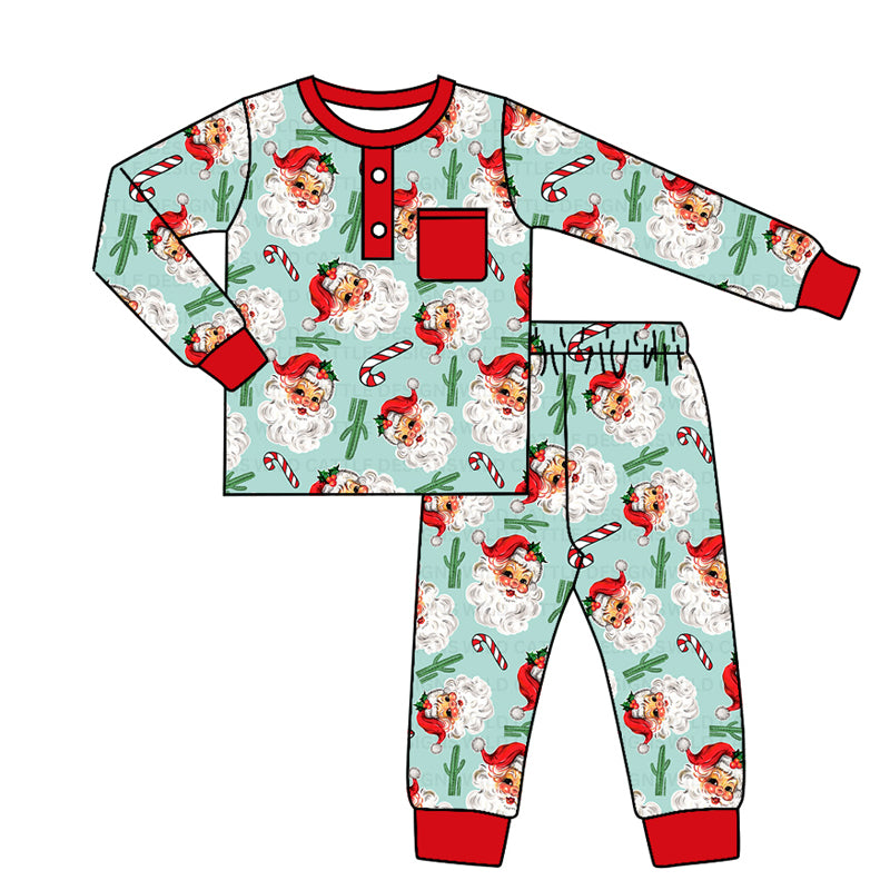 Baby Boys Christmas Western Cactus Santa Shirt Pants Pajamas Clothes Sets Preorder