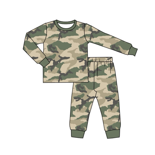 Baby Boys Dark Green Camo Shirt Pants Pajamas Clothes Sets Preorder