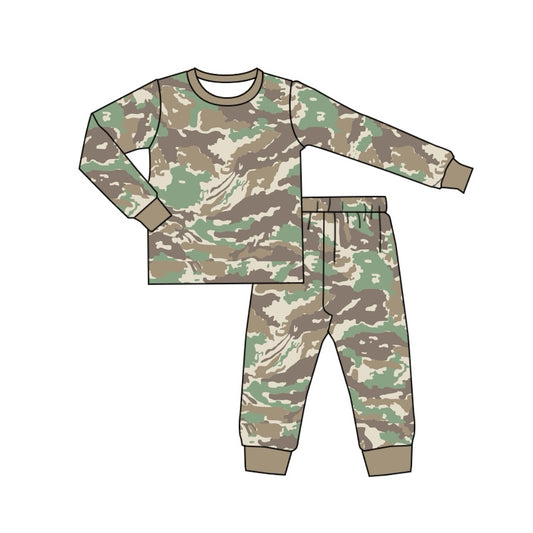 Baby Boys Green Brown Camo Shirt Pants Pajamas Clothes Sets Preorder