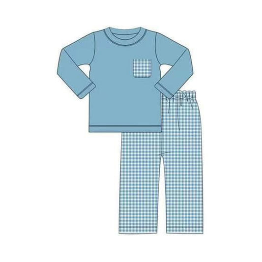 Baby Boys Dark Blue Pocket Top Checkered Pants Clothes Sets Preorder