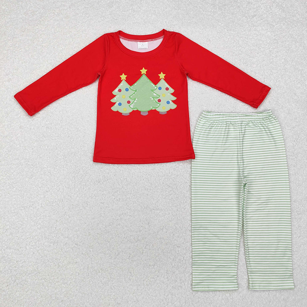 Sibling Kids Boys Girls Red Christmas Tree Rompers Clothing Sets