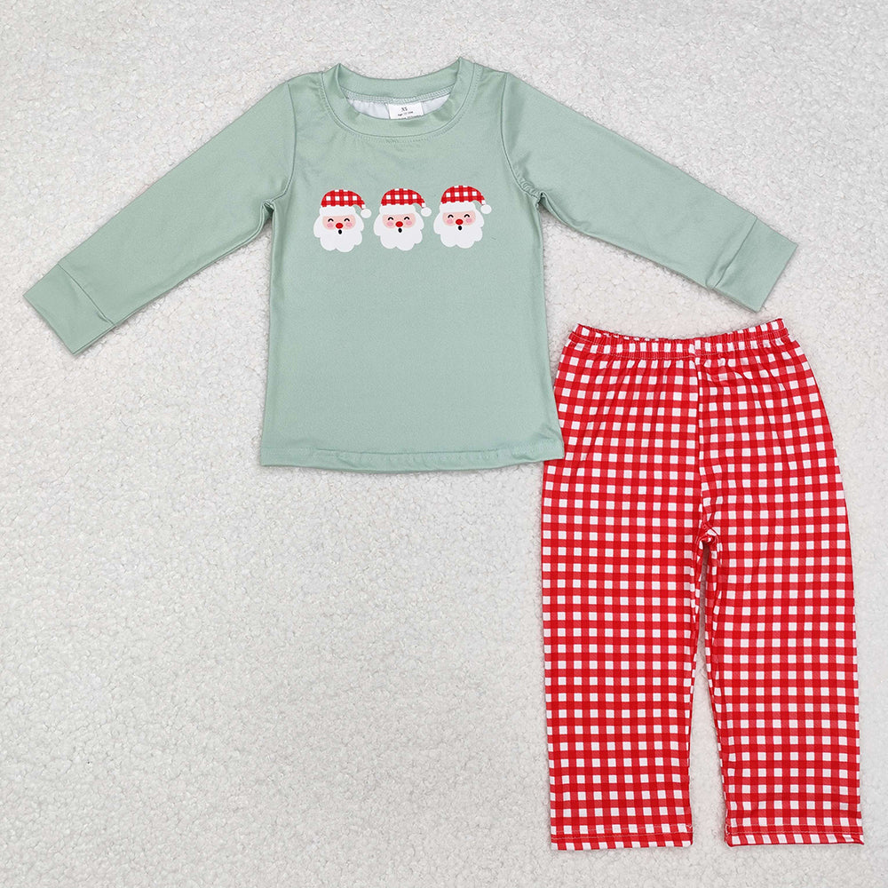 Baby Boys Christmas Santa Top Red Checkered Pants Outfits Sets