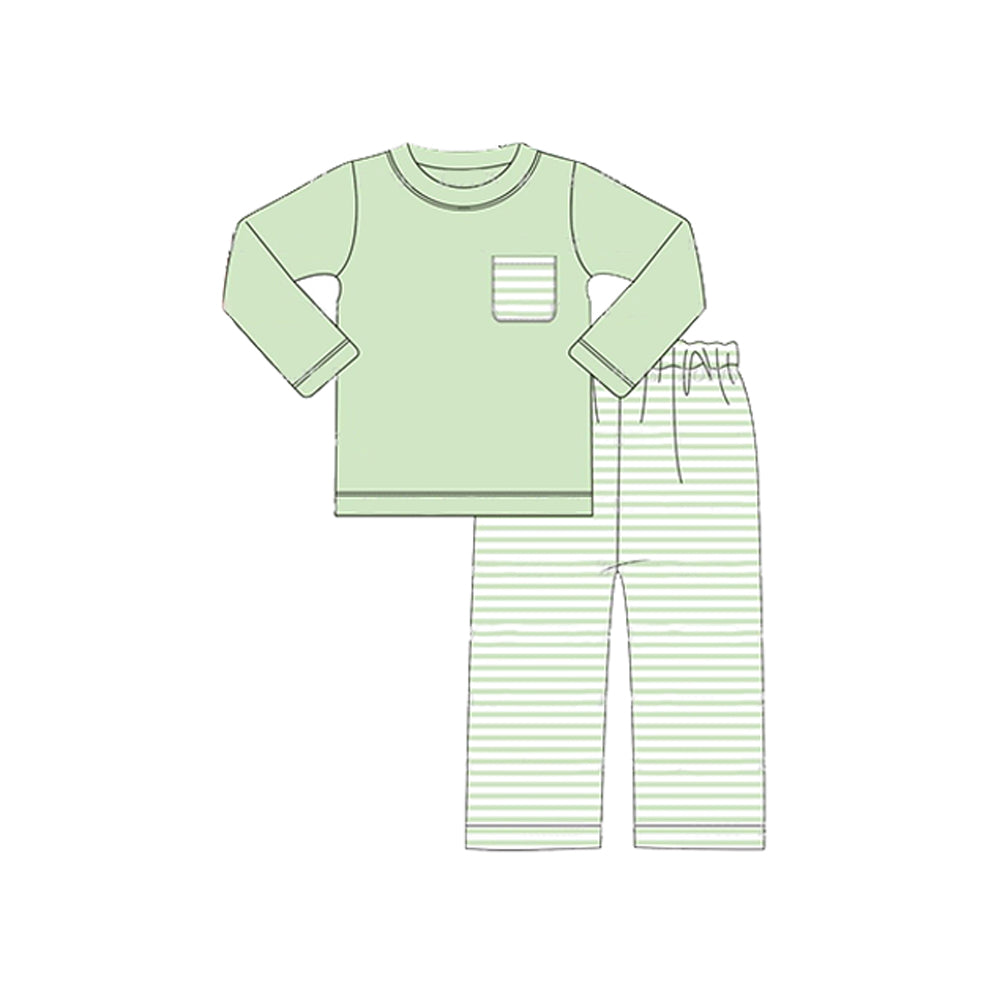 Baby Boys Green Pocket Shirt Stripes Pants Pajamas Clothes Sets Preorder