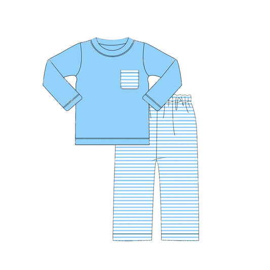 Baby Boys Blue Pocket Top Stripes Pants Clothes Sets Preorder