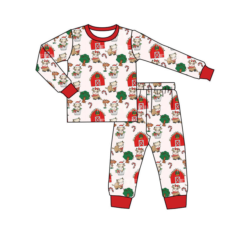 Baby Boys Christmas Farm Cows Shirt Pants Pajamas Clothes Sets Preorder