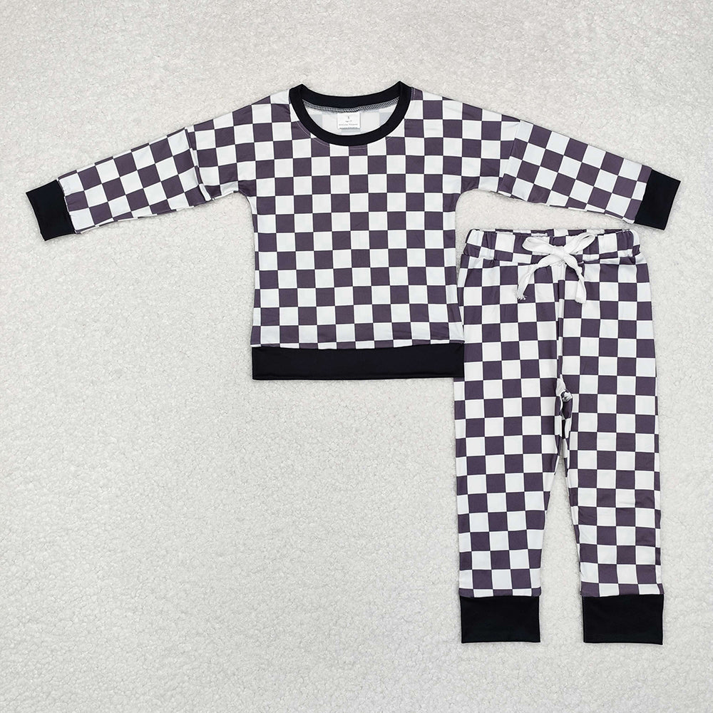 Baby Boys Black Checkered Top Pants Pajamas Outfits Sets