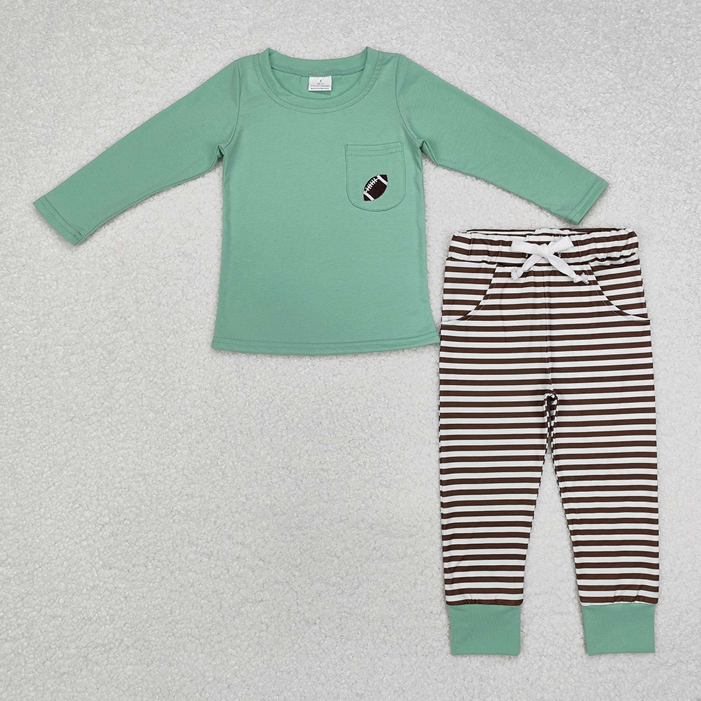 Baby Boys Green Football Pocket Top Stripes Pants Outfits Sets