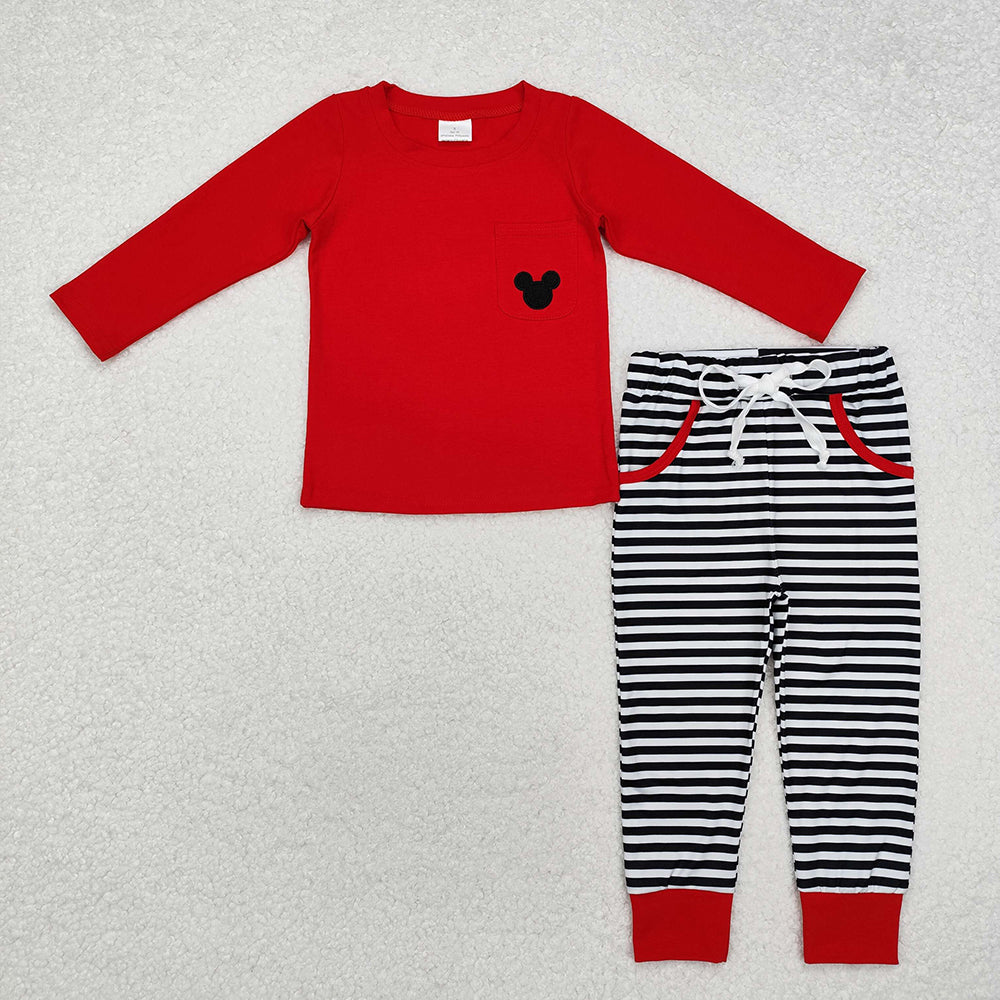 Baby Boys Red Mouse Pocket Top Stripes Pants Outfits Sets