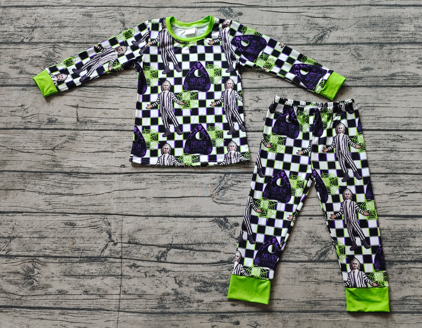 Baby Boys Halloween Green Spider Top Pants Pajamas Outfits Sets