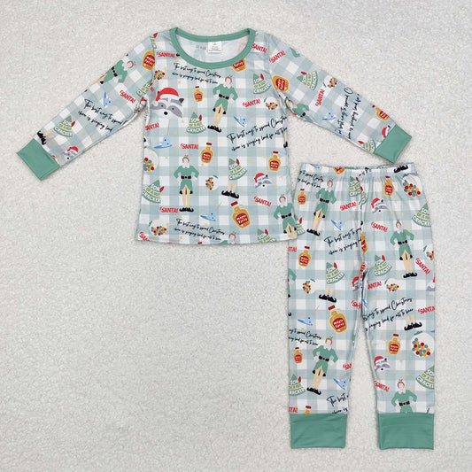 Sibling Baby Kids Christmas Shelf Checkered Bamboo Rompers Pajamas