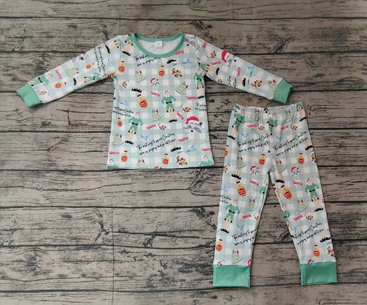 Baby Kids Christmas Shelf Checkered Bamboo Pajamas Outfits Sets