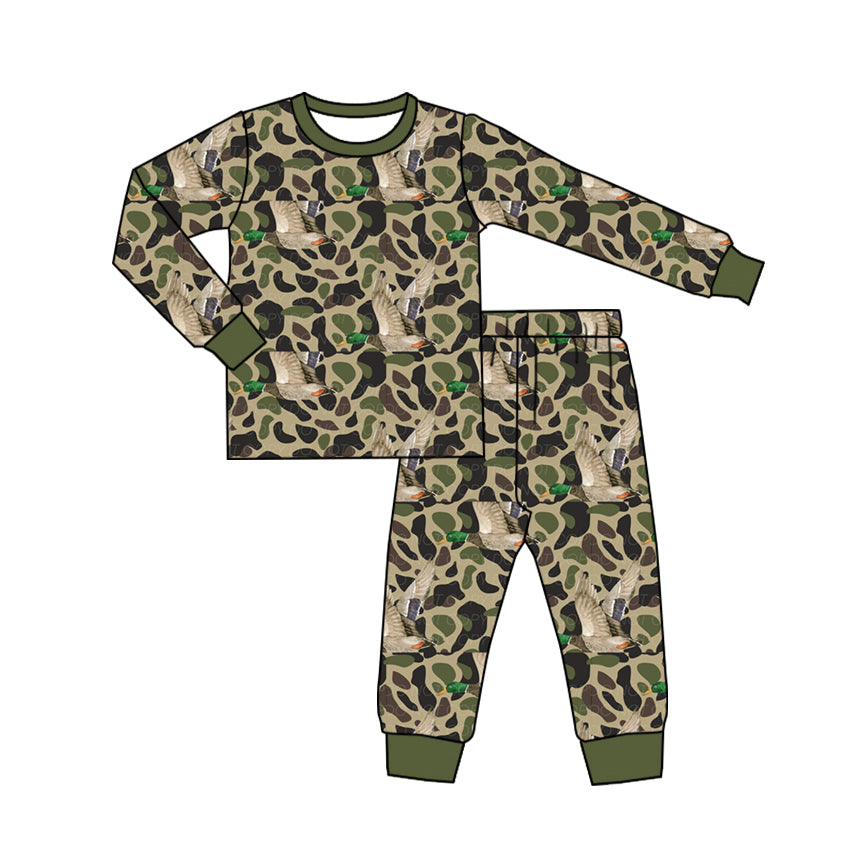 Baby Boys Green Camo Ducks Top Pants Pajamas Clothes Sets Preorder