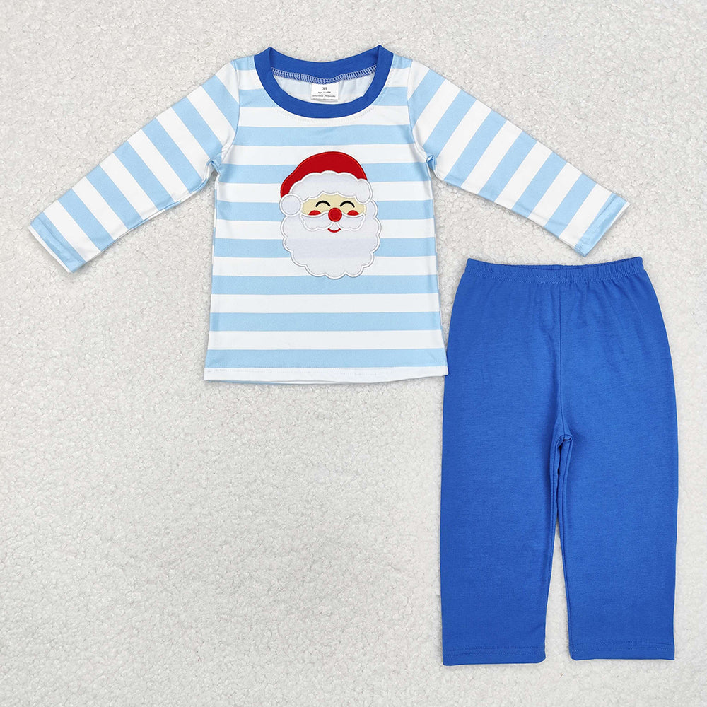 Baby Boys Christmas Blue Stripes Santa Top Pants Outfits Sets