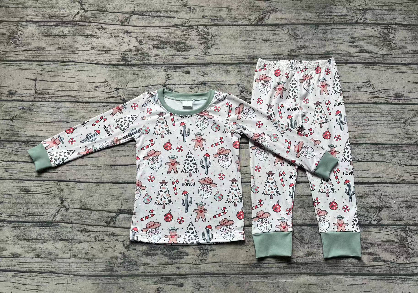 Baby Boys Christmas Western Tree Top Pants Pajamas Clothes Sets