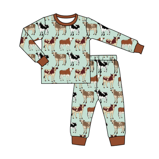 Baby Boys Western Cows Farm Top Pants Pajamas Clothes Sets Preorder