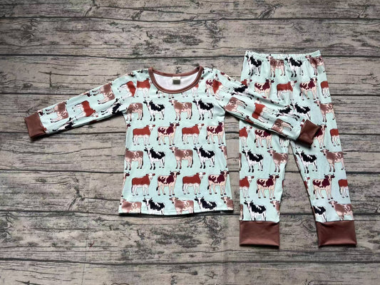 Baby Boys Western Cows Farm Bamboo Pajamas Clothes Sets