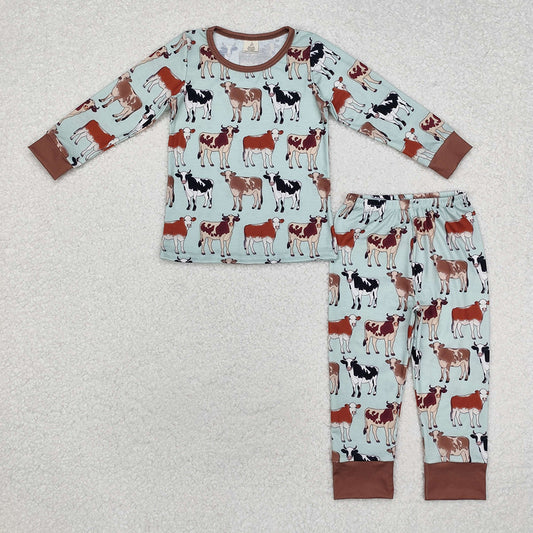 Baby Boys Western Cows Farm Bamboo Pajamas Clothes Sets