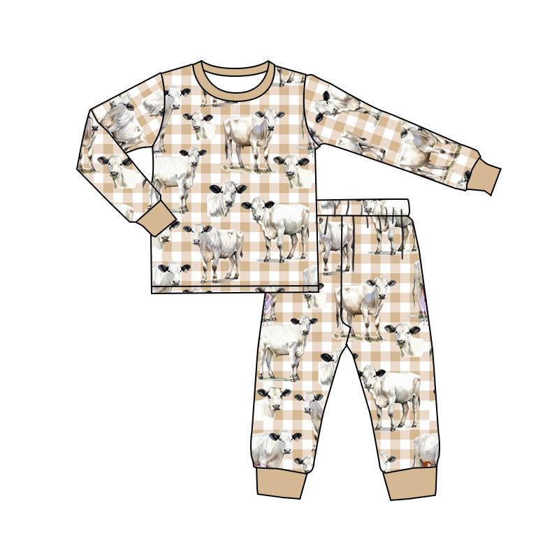 Baby Boys Western Farm Cows Top Pants Pajamas Clothes Sets Preorder