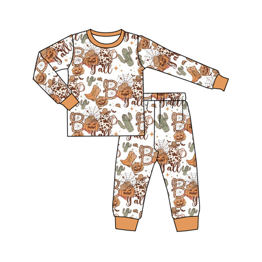 Baby Boys Halloween Pumpkins Cactus Top Pants Pajamas Clothes Sets Preorder