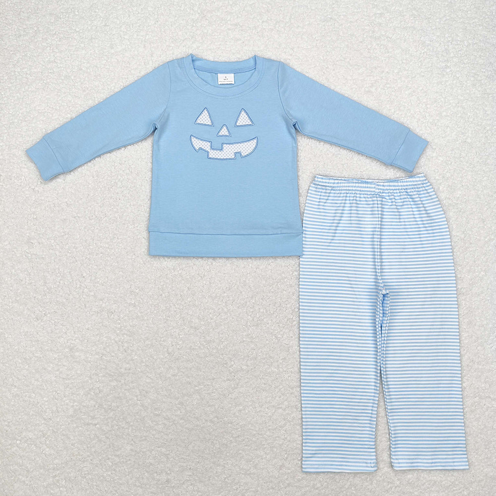 Baby Boys Blue Halloween Smile Face Top Stripes Pants Clothes Sets