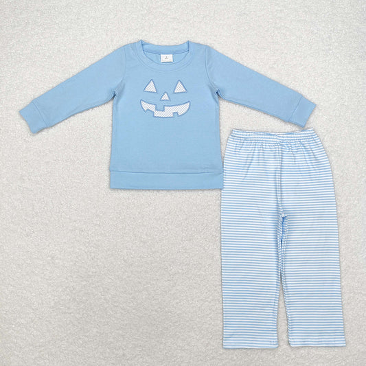 Baby Boys Blue Halloween Smile Face Top Stripes Pants Clothes Sets