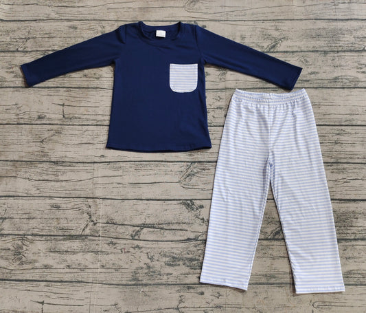 Baby Boys Navy Pocket Top Stripes Pants Clothes Sets