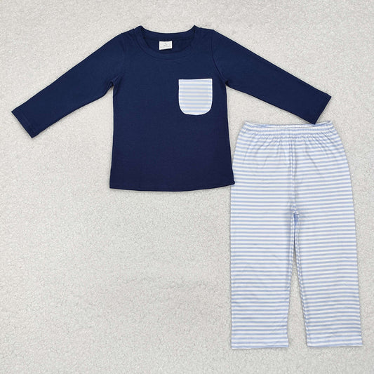 Baby Boys Navy Pocket Top Stripes Pants Clothes Sets