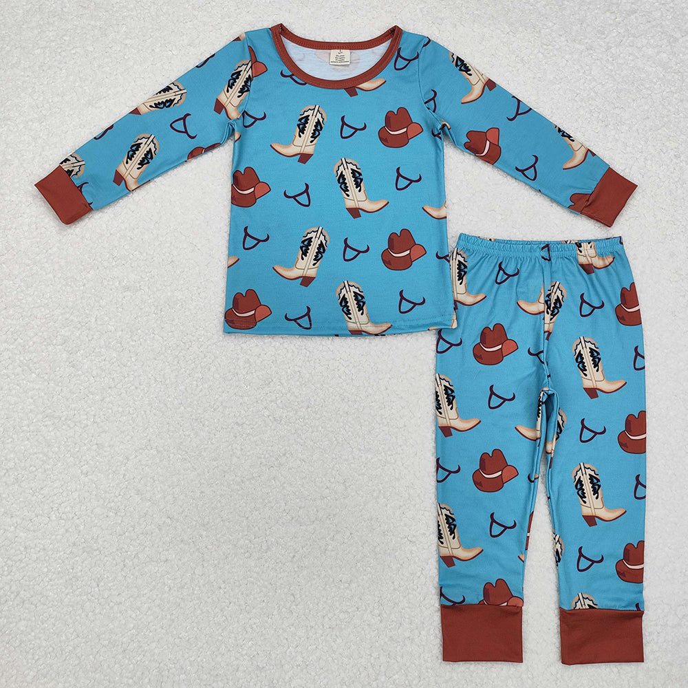 Baby Boys Western Boots Hats Bamboo Pajamas Clothes Sets