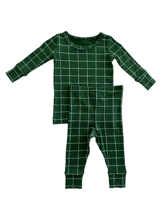 Baby Boys Green Checkered Top Pants Pajamas Outfits Clothes Sets Preorder