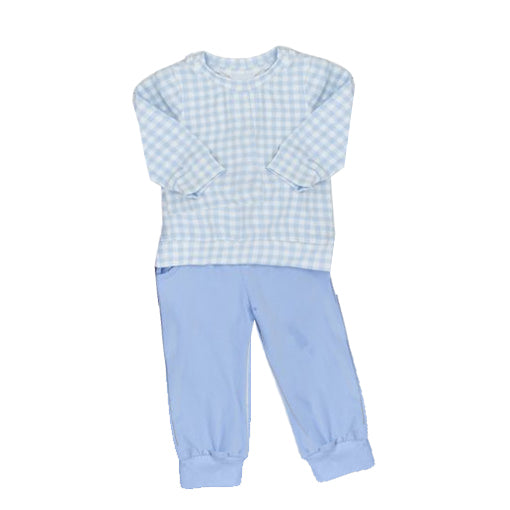 Baby Boys Blue Checkered Top Pants Pajamas Outfits Clothes Sets Preorder