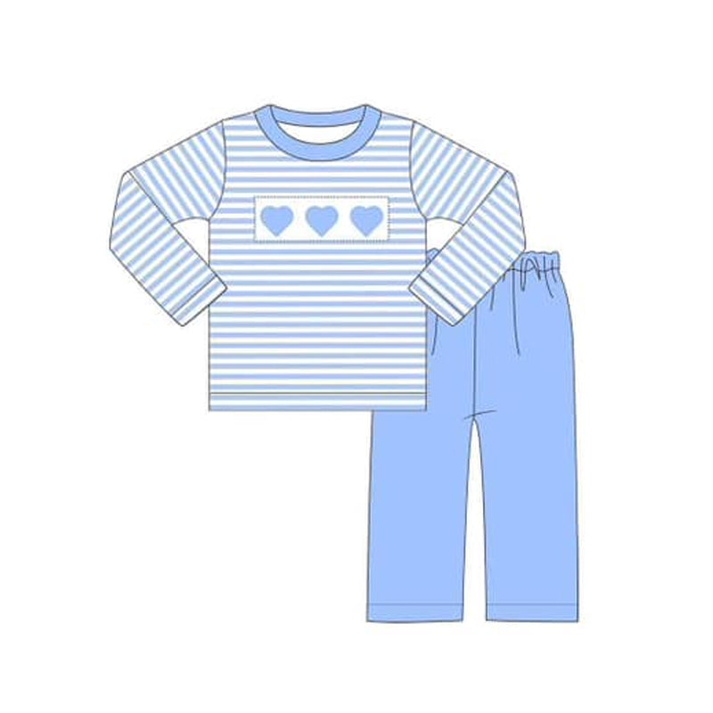 Baby Boys Blue Stripes Hearts Top Pants Clothes Sets Preorder