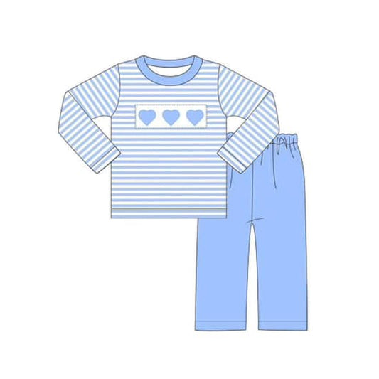 Baby Boys Blue Stripes Hearts Top Pants Clothes Sets Preorder