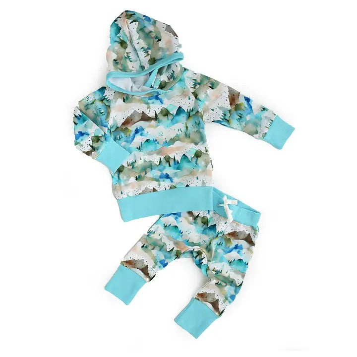 Baby Boys Blue Mountain Hooded Top Pants Outfits Clothes Sets Preorder