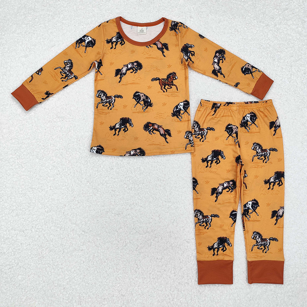 Sibling Brother Baby Boys Western Horse Bamboo Rompers Pajamas