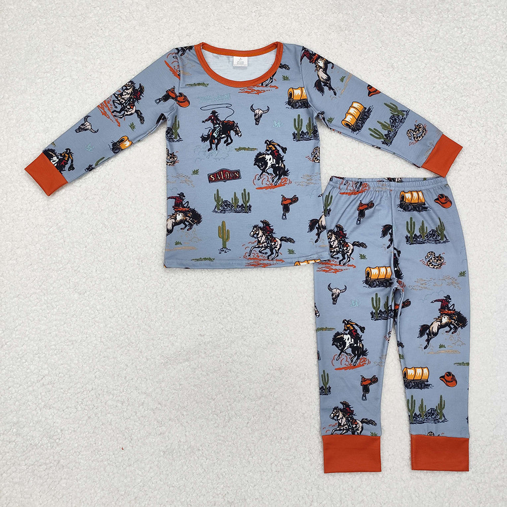 Sibling Kids Brothers Boys Western Rodeo Cows Bamboo Pajamas Clothing Sets