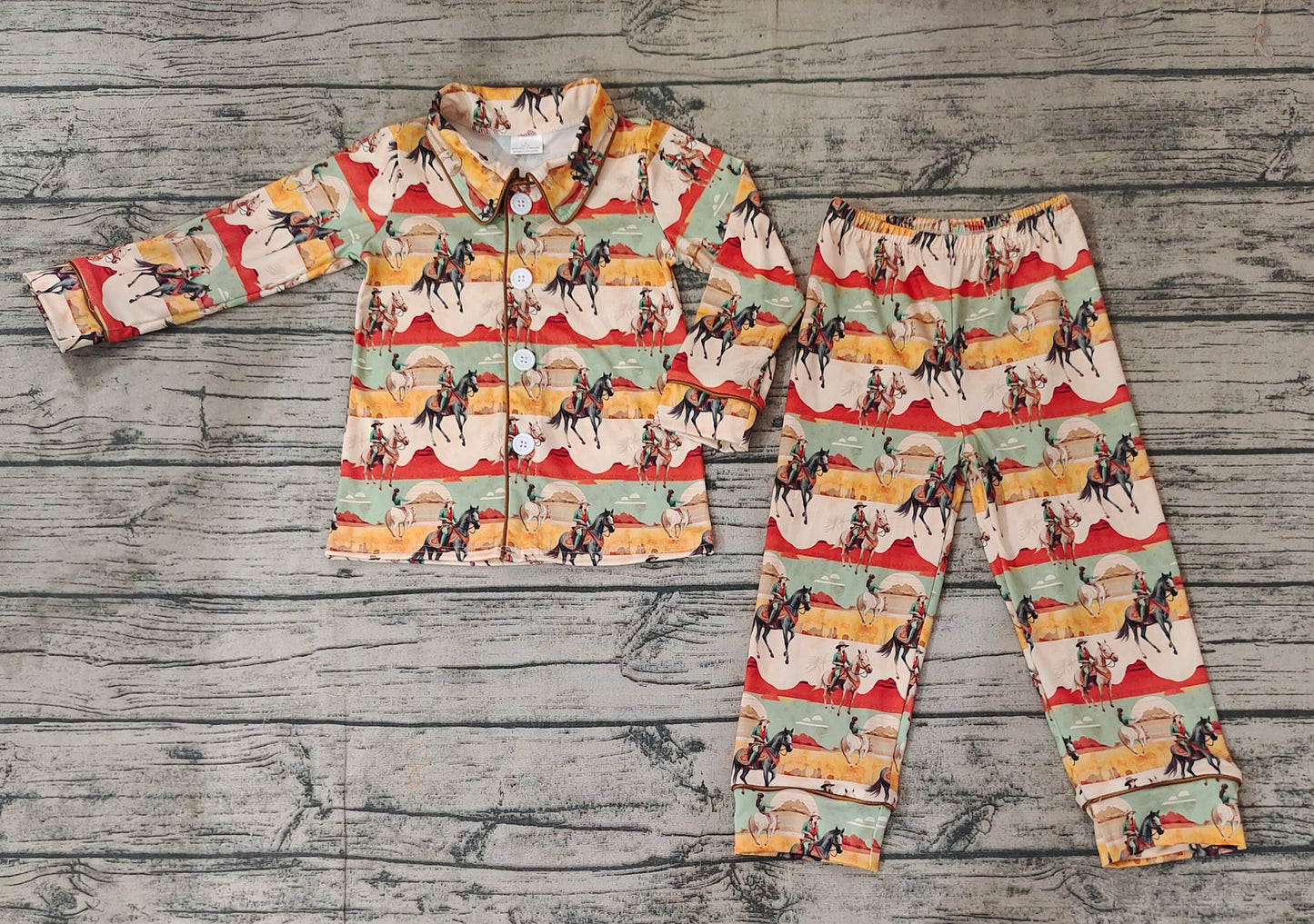 Baby Boys Western Rodeo Horse Buttons Tops Pants Pajamas Clothes Sets Preorder