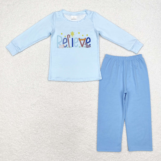 Baby Boys Blue Christmas Believe Top Pants Clothes Sets