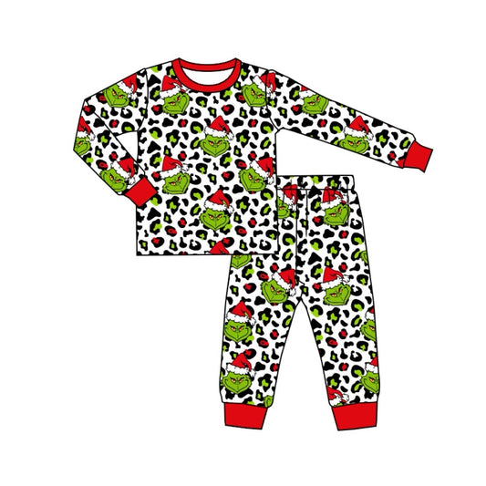 Baby Boys Christmas Leopard Green Frog Shirt Pants Pajamas Clothes Sets Preorder