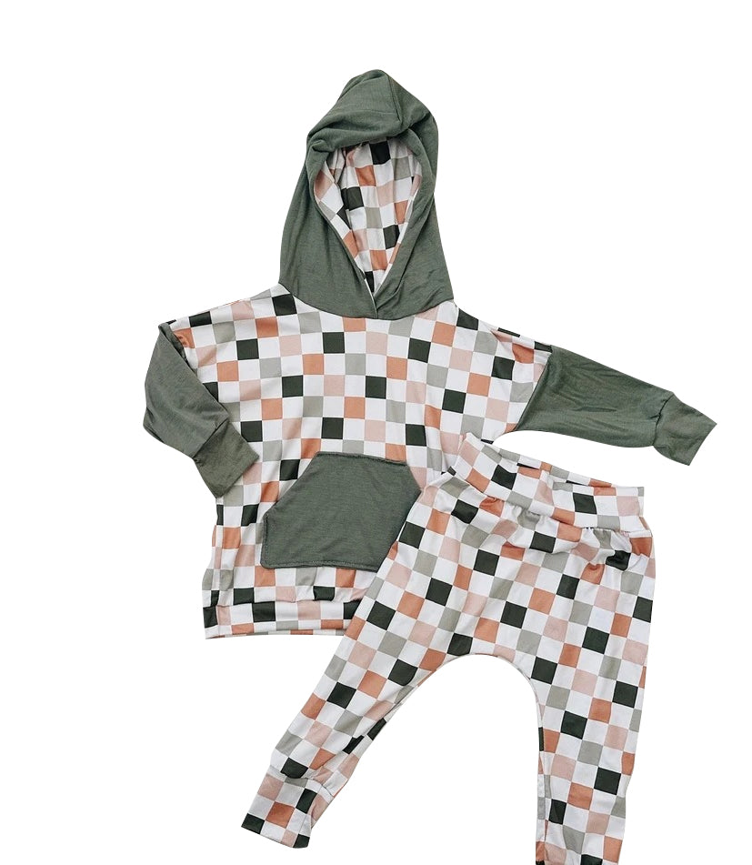 Baby Boys Checkered Hooded Tops Jogger Pants Clothes Sets Preorder