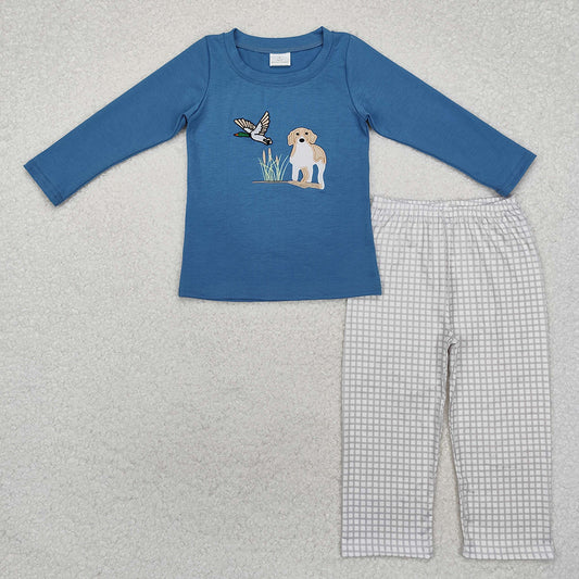 Baby Boys Blue Dog Duck Hunting Southern Tops Pants Clothes Sets