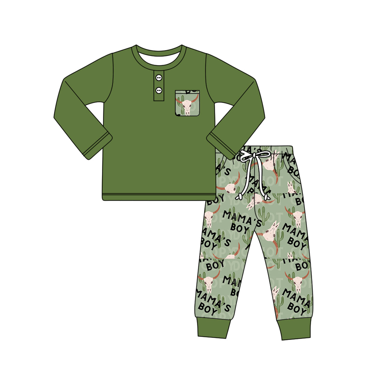 Baby Boys Green Tops Western Mam's Boy Cow Jogger Clothes Sets Preorder