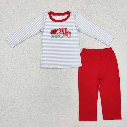 Baby Boys Valentines Grey Stripes Hearts Top Pants Clothes Sets