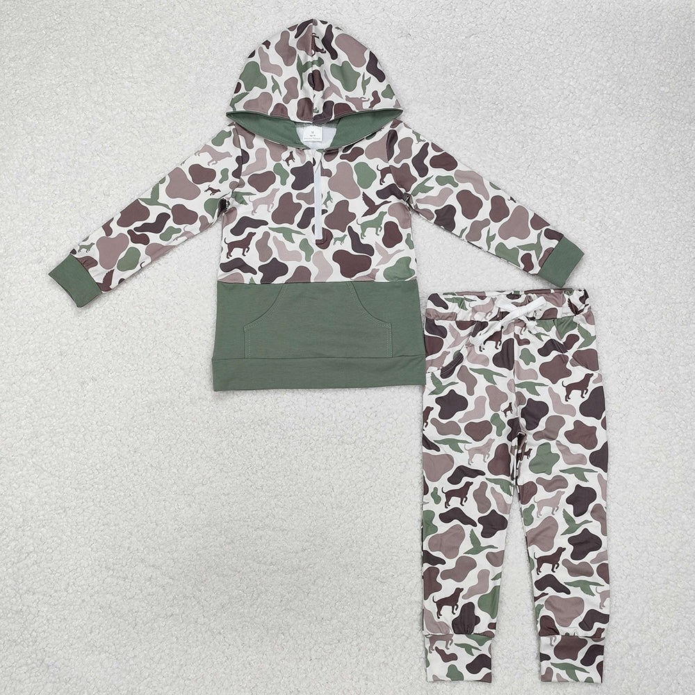 Baby Boys Ducks Dogs Hunting Camo Hooded Tops Pants Clothes Sets