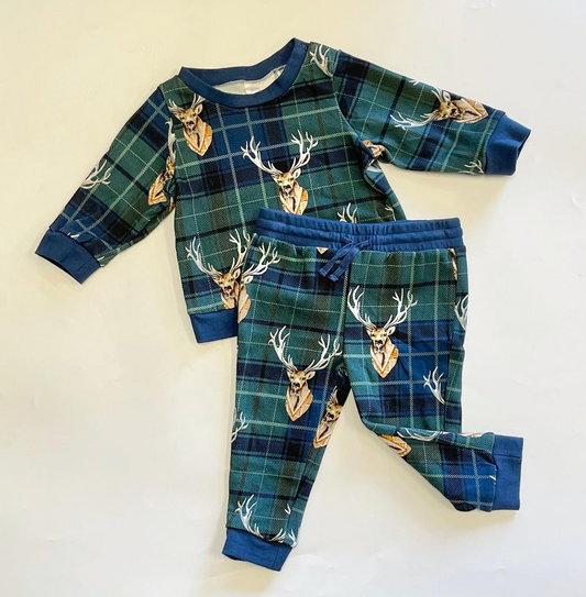 Baby Boys Deer Checkered Top Pants Pajamas Clothes Sets Preorder