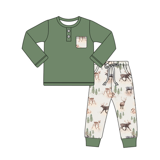 Baby Boys Hunting Deer Pocket Top Pants Clothes Sets Preorder